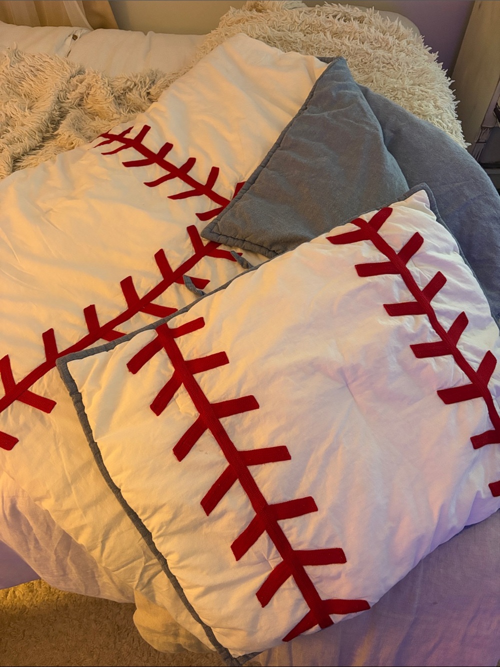 Pottery Barn Kids White Comforter Set with Red Baseball Stitch